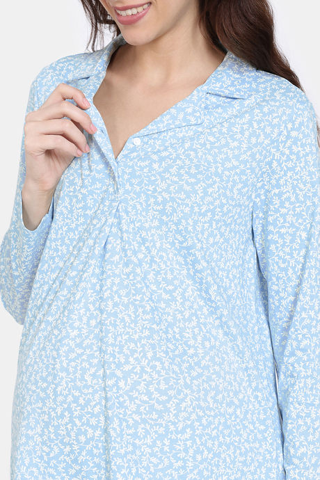 Zivame Maternity Summer Thyme Knit Cotton Pyjama Set - Starlight Blue — image 5
